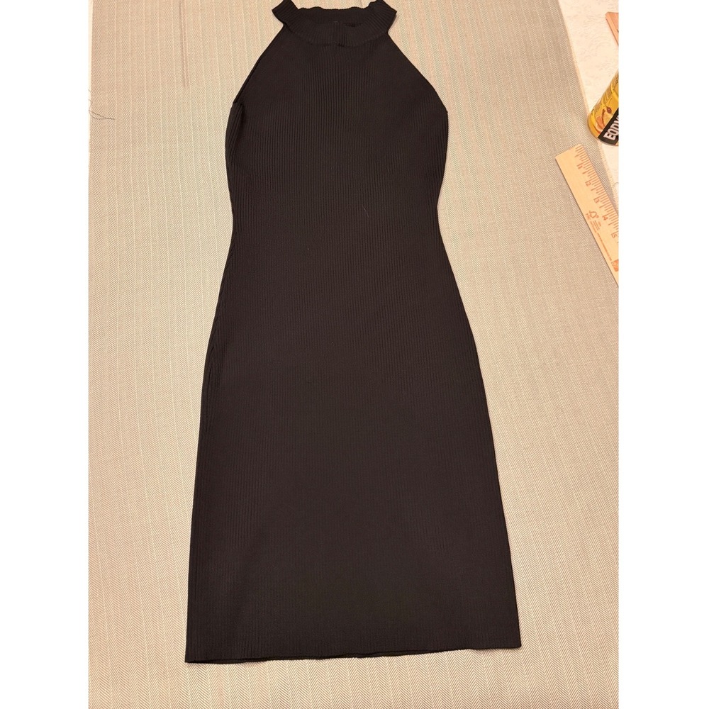 Sincerely Jules Black Ribbed Knit Mock Neck Halter Midi Dress Small